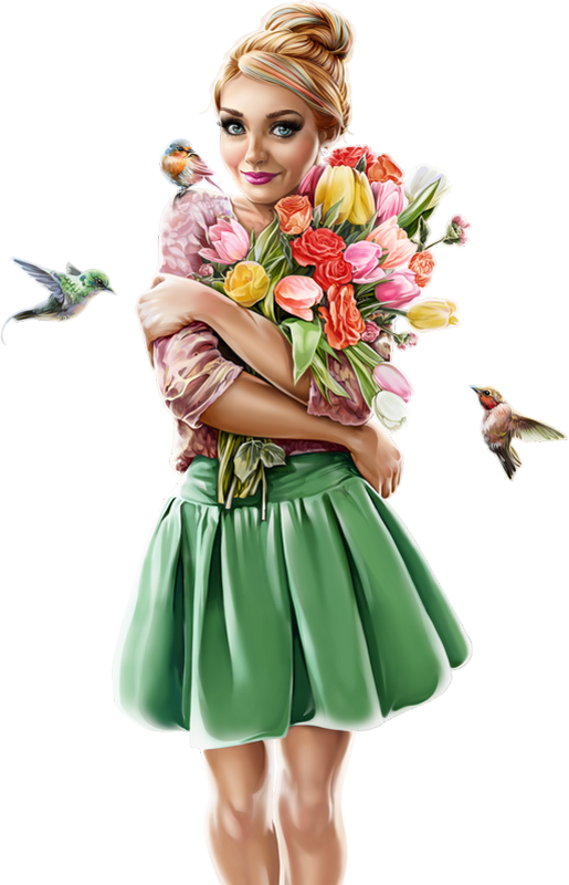 Tube Png Femme And Bouquet De Fleurs Pretty Woman Png