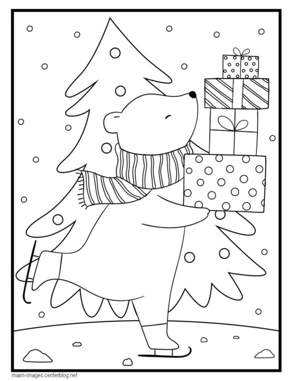 Coloriage de Noël, ours Chritmas coloring page ★