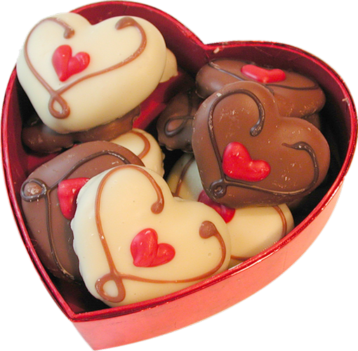Tube St Valentin : chocolats en coeurs - Chocolate png