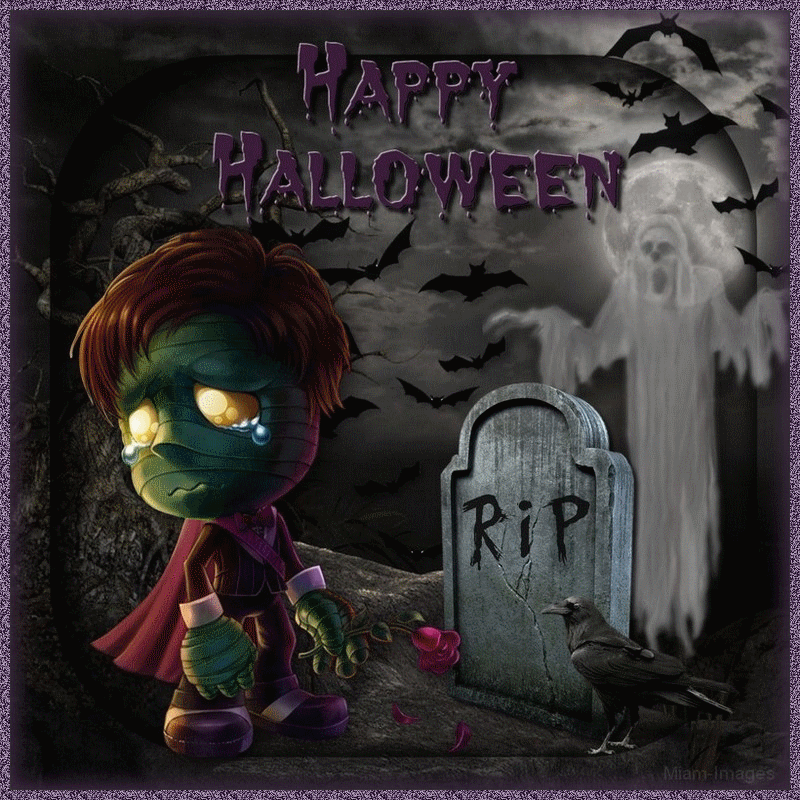 Gif Happy Halloween, momie, zombie, cimetière, fantôme