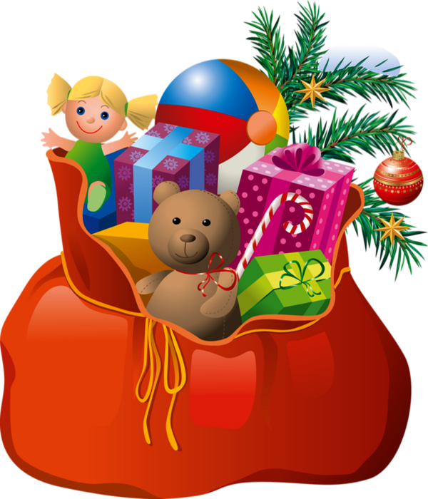 Cadeaux De Noël PNG , Branches De Pin, Jouets Et Bonnet De Noel