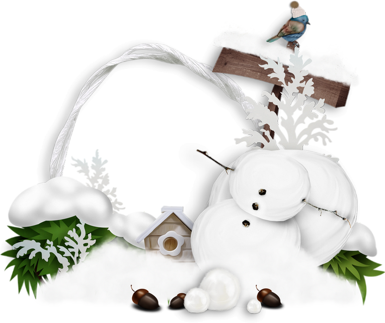 Hiver : cadre png, cluster - Winter frame png, snowman
