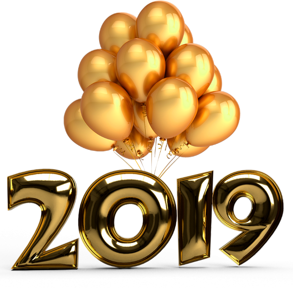 2019 png, tube Nouvel An, ballons, or New Year, gold