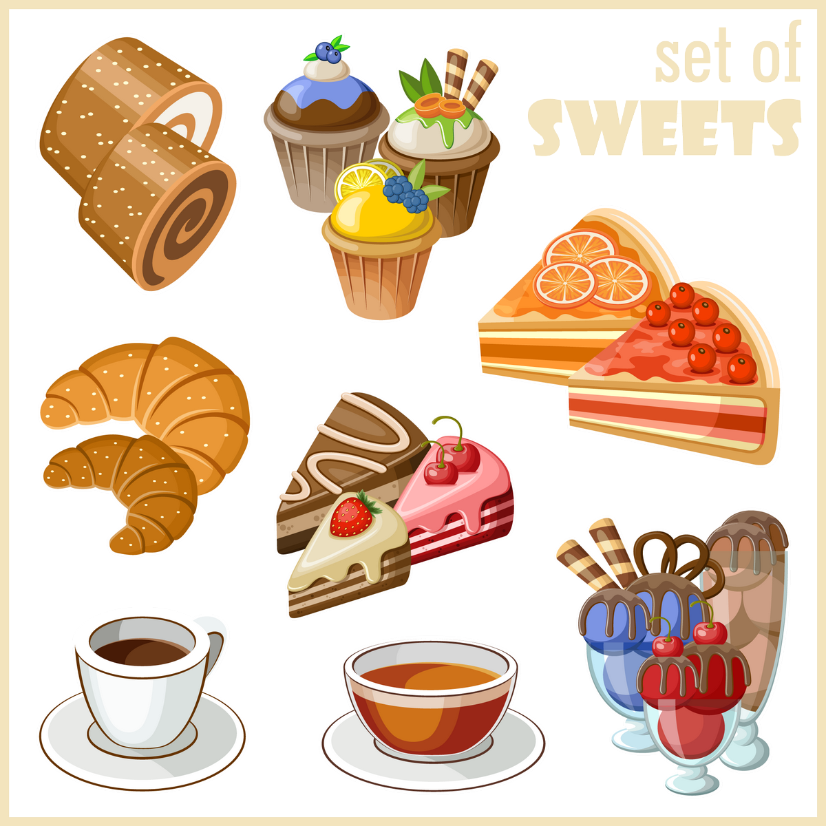 Kit gourmandises sur fond transparent - Sweet : set png