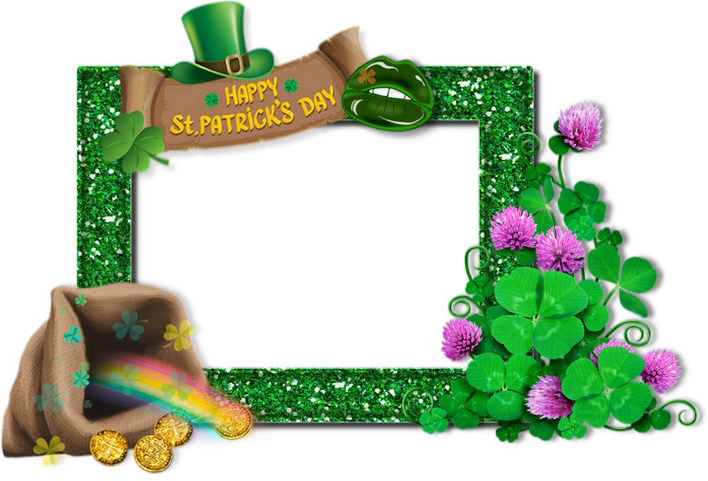 ♣ Cadre Png, Happy StPatrick's Day Frame Png, Gold ♣