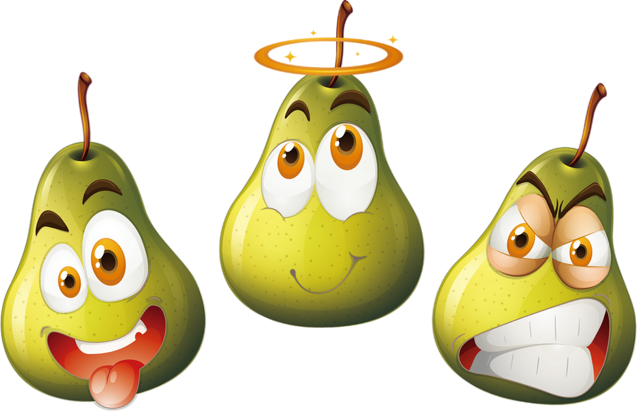 Tube fruit, poires png, dessin Funny fruits png, cartoon