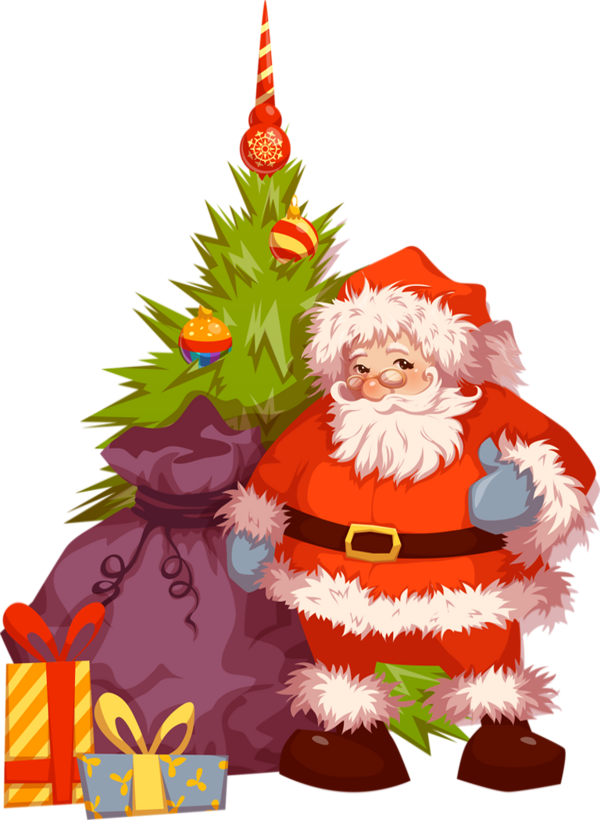 Père Noël, sapin, cadeaux - Weihnachtsmann png - Santa