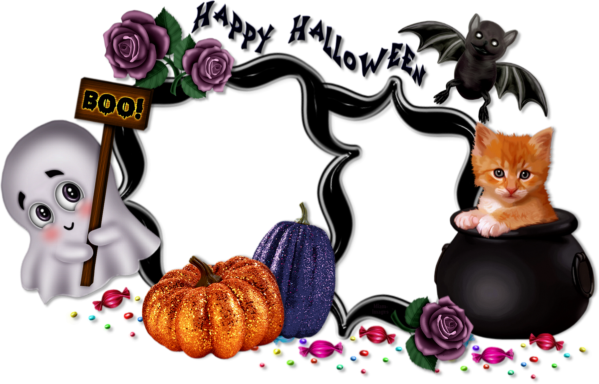 Cadre Halloween png, chat - Happy Halloween frame png